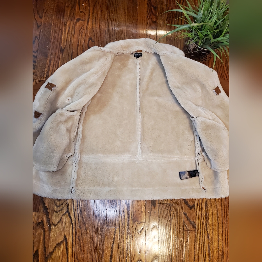 Topshop Faux Fur Shearling Tan Coat - Picture 12 of 16